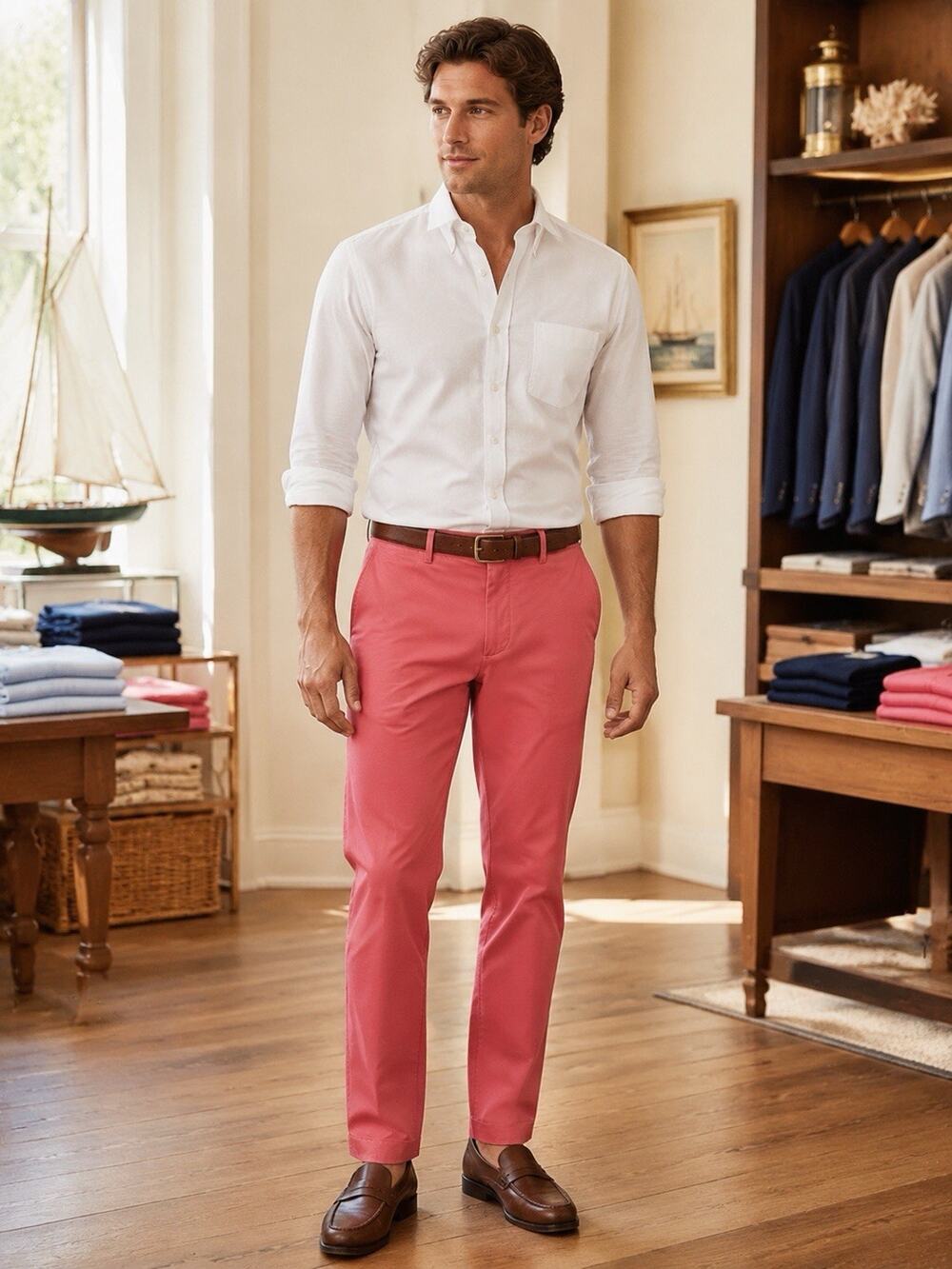 Brooks Brothers Clark Garment Dyed cotton pants salmon 38/32 trad preppy